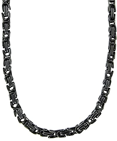 König Design 6 mm Königskette Armband Herrenkette Männer Kette Halskette Panzerkette, 19 cm Schwarz Edelstahl Ketten