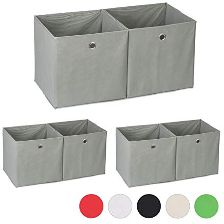 6 x Aufbewahrungsbox Stoff, quadratisch, Aufbewahrung für Regal, Stoffbox in Würfelform, HxBxT: 30 x 30 x 30 cm, grau