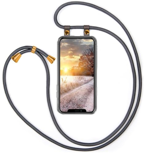 moex Handykette für iPhone 11 Pro Hülle mit Band abnehmbar, Handyhülle mit Kette zum Umhängen, Handyband 155 cm lang Stoff Kordel Umhängehülle, Handy Umhängeband, Anthrazit
