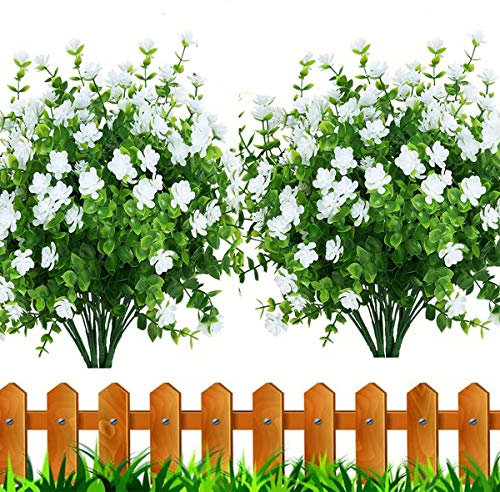 Leixi 6pcs Artificial Flowers Outdoor UV Resistant Plants, Faux Plastic Corn-flower Greenery Shrubs Plants Indoor Outside Hanging Planter Kitchen Home Wedding Office Garden Decor (white)