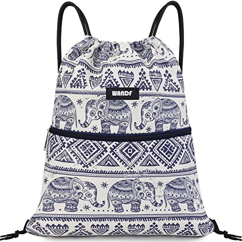 WANDF Rucksack mit Kordelzug Turnbeutel Sportbeutel Gym Bag Mit Aussentasche Verstellbar Tunnelzug Gymsack für Damen Herren Kinder mit Innentasche 11 Liter für Sport und Reisen (C - Elefant)