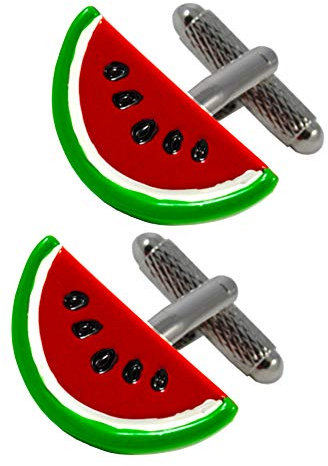 Manschettenknöpfe Herren Grün - Mit Box - Wassermelonenscheibe - Langlebiges Messing - Lebensmittel Obst - Grün Rot Weiß und Schwarz Farben - Ein Paar