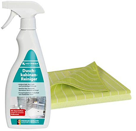 HOTREGA Duschkabinen Reiniger 500 ml inkl. 2 Microfasertücher gelb, Glasreiniger, Keramik, Kunststoff