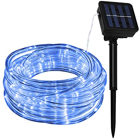 Lamker Lichterschlauch Solar Außen 10M 100 LED Blau Licht Lichterketten 8 Modi Dimmbar Wasserdicht Lichtschläuche Lichterkette für Garten Balkon Terrasse Weihnachten Party Lichter Dekoration