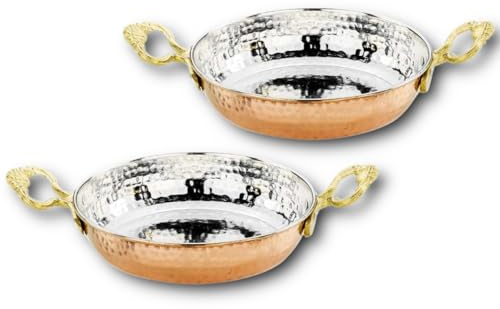 CasaXXl Lot de 2 poêles en cuivre massif turc – Poêle à œufs traditionnelle dans un ensemble de 16 cm et 18 cm de diamètre