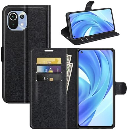 betterfon Handyhülle Kompatibel mit Xiaomi Mi 11 Lite | Premium Qualität TPU Klapphülle für Mi 11 Lite mit Kartenfächern | Magnetverschluss Handyhülle | Schwarz