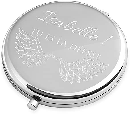Maverton Miroir de Poche personnalisé - Couleur : Argent - Accessoires de Maquillage - Cadeau Parfait pour Les Femmes - Cadeaux d’Anniversaire pour Fille - Déesse