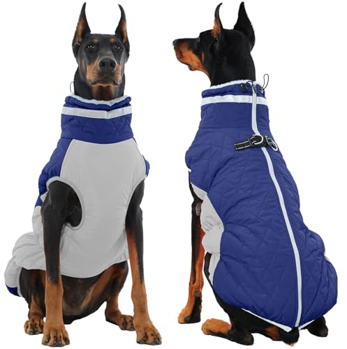 OUOBOB Hundemantel, warme Hundejacken, Hundemäntel mit integriertem Geschirr, wasserdichte Hunde-Fleeceweste, reflektierender Hunde-Schneeanzug für kaltes Wetter, winddichtes Hunde-Schneejacken-Outfit