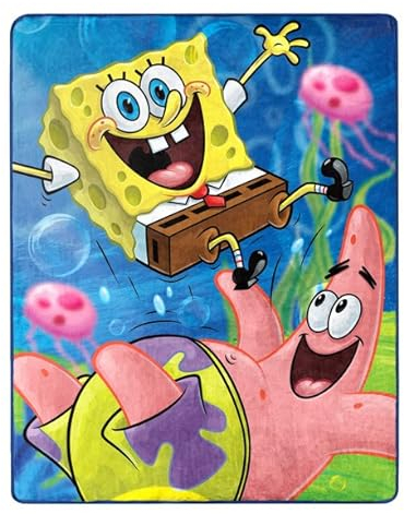Nickelodeon Spongebob Schwammkopf Decke, 100 % Polyester, Throw Blanket, 40 inch x 50, Blau, Gelb, Rosa, Grün, Weiß