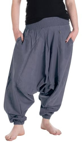 Vishes - Alternative Bekleidung - Lange Unisex Baumwoll Haremshose Schlupfhose Einfarbig Einheitsgröße 34-46 Grau