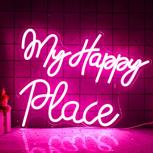 My happy place Neon schild Rosa Neon schild für Wand Dekor Neonlicht schriftzug mit USB-betrieben für Schlafzimmer, Spielzimmer, Bar, Party, Geburtstag