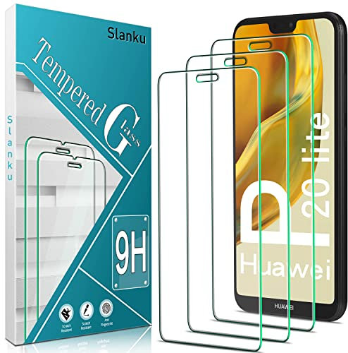 Slanku 3 unidades, vidrio templado para Huawei P20 Lite, protector de pantalla, 9H dureza, antiarañazos, sin burbujas, fácil de instalar