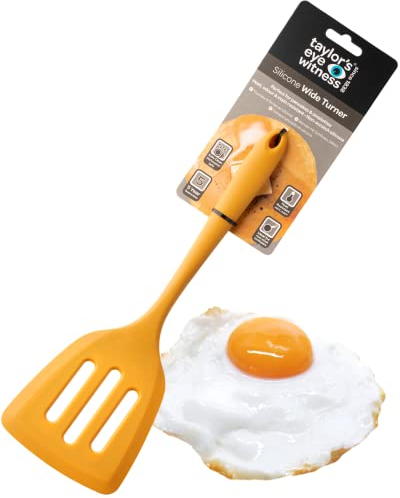 Taylors Eye Witness Mustard Extra Wide Silicone Slotted Spatula - Dishwasher Safe. Great for Non-Stick Frying Pans. Liquid Drainage Slots. Odour, Stain & Heat Resistant (260°C/500°F). 5 Yr Guarantee