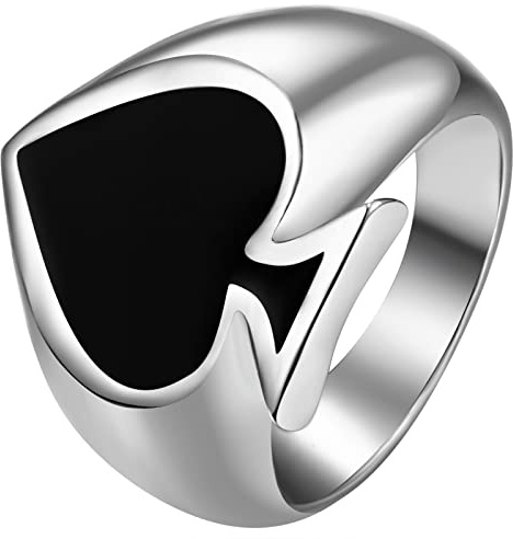 JewelryWe Schmuck Herren-Ring Edelstahl Vintage Gothic Pik Ass Poker Herz Ring Siegelringe Biker Tribal Männer Ringe Bandringe Gravur, Silber Größe 54 bis 67