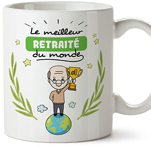 MUGFFINS Tazas para JUBILADO hombre - En Francés - Meilleur du Monde - 11 oz / 330 ml - Regalo original y divertido