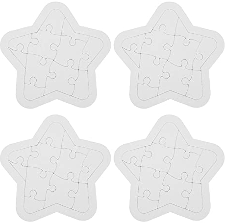 Gadpiparty 4 Sets Blanko-Puzzle Zum Bemalen und Beschriften - Weißes DIY Puzzle Zum Dekorieren - Basteln & Selbermachen Stern