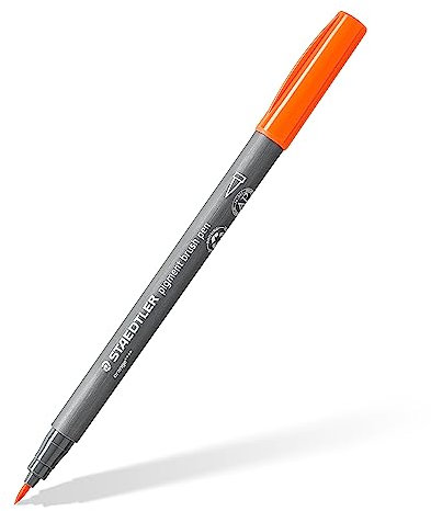 STAEDTLER brush pen pigment Arts, orange, pigmentierte Premium-Zeichentusche, Pinselspitze für variable Linienbreite, wasserfest, schnelltrocknend, 10 orange brush pens im Kartonetui, 371-4