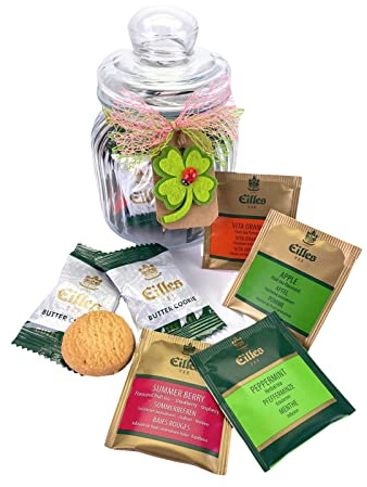 Bonbonglas grand FRÜHLING mit Deluxe Teebeuteln und Butter Cookies von Eilles