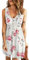 AUSELILY Sommerkleid Damen Casual Button Down Mini Kleid Cute V Neck Strandkleid mit Taschen Rose Weiß L