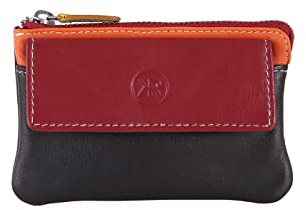 Kenorada Schlüsseletui Turi | Schlüssel Etui aus hochwertigem Echtleder | zwei Schlüsselringe innen | Reißverschlussfach und Steckfach mit Druckknopf (black)
