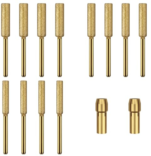 12Pcs Diamond Chainsaw Sharpener, Chainsaw Sharpener Stone Grinding Bits, Diamond Sharpening Wheels, Titanium Plated Sharpening Wheels for Metal, Chainsaw, Alloy, Electric Chainsaw Sharpener (3 Sizes)