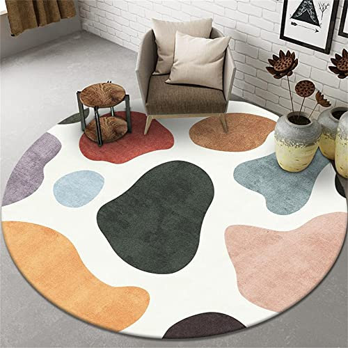 Highdi Teppich Rund Modern rutschfest Waschbar Schlafzimmer Teppiche, Innenbereich Kristallsamt Polyester Runder Teppich fürs Wohnzimmer, Flur, Kinderzimmer, Büro (140cm,Kuh-Muster)