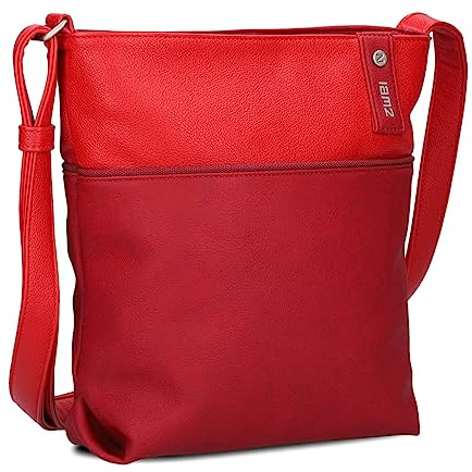 Zwei Damen Umhängetasche JANA J10 Crossbody Bag 5 Liter Handtasche im Canvas-Stil im Bicolor-Design + passender Kosmetikbeutel/Geldbeutel gratis (cherry)