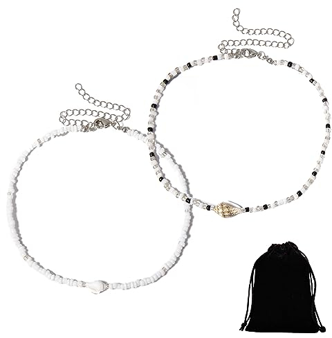 Boho Muschel Choker Halskette 2 Stück Weiße Perlen Muschelkette Kurze Muschel Perle Halsketten Natural Shell Boho Choker Halskette Strand Halskette Schmuck Für Frauen Mädchen