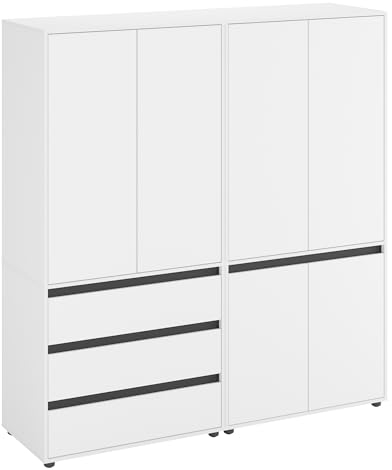 KOMTO Kleiderschrank Groß in Weiß - Schrank Schlafzimmer Kinderzimmer Mehrzweckschrank mit 6-türig & 3 Schubladen Garderobenschrank Flur | Drehtürenschrank Cube 180 x 192 x 53 cm