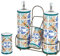 Baroni Home Menage Öl Essig Salz Pfeffer aus Keramik mit Ständer aus Metall, bunt, strapazierfähig, Linie Capri, 21 x 8 x 22 cm