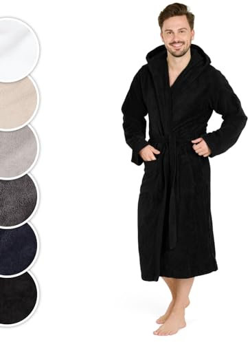 Blumtal Bademantel Herren Baumwolle 100% in S - OEKO-TEX zert. Morgenmantel Herren Kapuze - Bademantel Herren Frottee + Velours - Bademantel Sauna - Frottee Bademantel Herren - Bathrobe men Schwarz