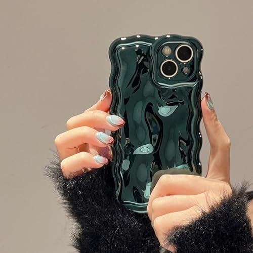 FABSPARK Case for iPhone 13 Pro Max,3D Meteorite Bubble Pattern Electroplate Plating Glitter Curly Wavy Frame Glossy Case,Soft TPU Shockproof for iPhone 13 Pro Max 6.7 Inch,Dark Green