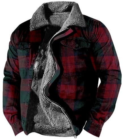 Holzfällerhemd Herren Gefüttert Reißverschluss Flanell Jacke Fleecejacke Übergangsjacke Winter Jacke Wärme Fleece Gefütterte Jacken Stehkragen Winterparka Outdoor Jacke Dicke Arbeitsjack Thermohemd