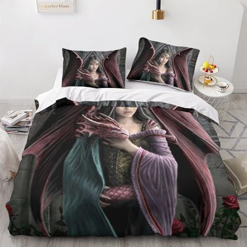 LENTLY Anne Stokes Bettbezug Set 3D Gedruckter Bettwäschegarnitur Für Kinder Mädchen Jungen Weich Microfaser Bettwäsche Und Kissenbezüge Reissverschluss 2 Teilig Single(135x200cm)