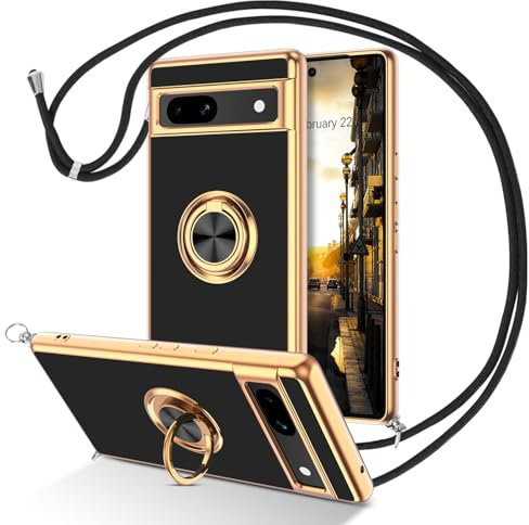 YINLAI Coque pour Google Pixel 7 avec Cordon, Étui Silicone avec Support, Coque en TPU Souple Fine Doublure Microfibre Anti-Rayure Antichoc, Case Slim Protection Caméra pour Google Pixel 7, Noir