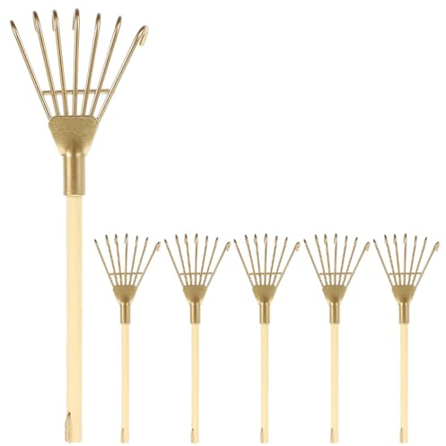 LOGOFUN Lot de 6 mini râteaux de jardin zen miniatures en métal pour travaux manuels, accessoire photo - Doré