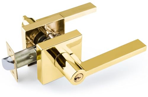 EHOMEWARE 1 Pack Entry Door Handles Polished Brass, Keyed Alike Entrance Door Lock with Keys for Living Room or Bedroom, Gold Exterior Interior Door Knobs