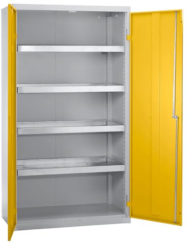 kaiserkraft | Umweltschrank ohne Türlochung | HxBxT 1800 x 1000 x 500 mm, 4 Wannenböden, lichtgrau / signalgelb