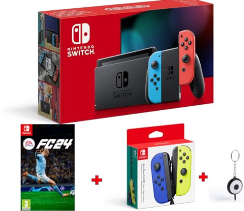 Nintendo_Switch Rouge/Bleu Néon 32Go [nouveau modèle] + EA SPORT FC 24 Standards Editions + 2ème Paire Joy-Con (L)/(R) - Bleus/Jaunes + Flash LED