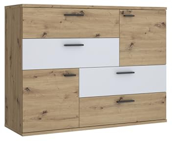 Forte Möbel Skive Kommode, Holzwerkstoff, Artisan Eiche Dekor mit Secret grau, 124,9 x 95,9 x 41,3cm
