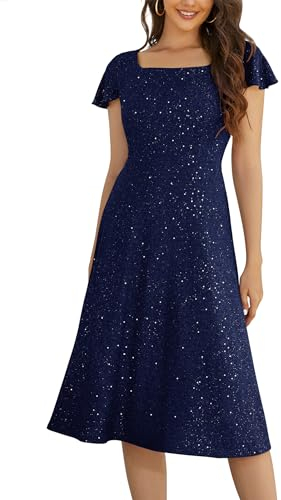 Berylove Festliche Kleider Für Hochzeit Kleid Glitzer Damen Cocktailkleid Damen Elegant Für Hochzeit Pailletten Kleid Damen Kleider Hochzeitsgast Damen BLS005 Navy 2XL