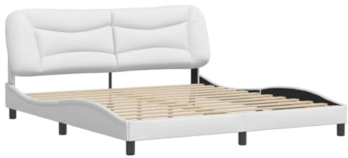 vidaXL Bettgestell, Polsterbett Bett mit Kopfteil, Bettrahmen mit Lattenrost, Doppelbett Schlafzimmerbett, Weiß 180x200cm Kunstleder