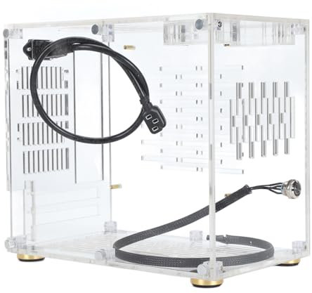 Annadue ITX-Computergehäuse, Klares Acryl, 360 Grad Offene Hohlkühlung, DIY-ITX-PC-Gaming-Gehäuse, Unterstützt 2 X 2,5 Zoll SSD, SFX-Netzteil, 210 X 140 X 40 Mm Grafikkarte