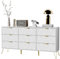 UEV Commode avec 9 Tiroirs 150cm, Meuble Rangement Chambre, Motif Ligne, Style Scandinave, Manches et Pieds en Couleur Dorée, pour Salon, Chambre, Bureau, 150 x 34 x 74 cm, Blanc