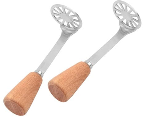 Luxshiny 2pcs Mini Avocado & Potato Masher Set - Stainless Steel Food Masher with Wooden Handle (15cm) - Compact Kitchen Tool for Vegetables, Pumpkin, Banana & Meat