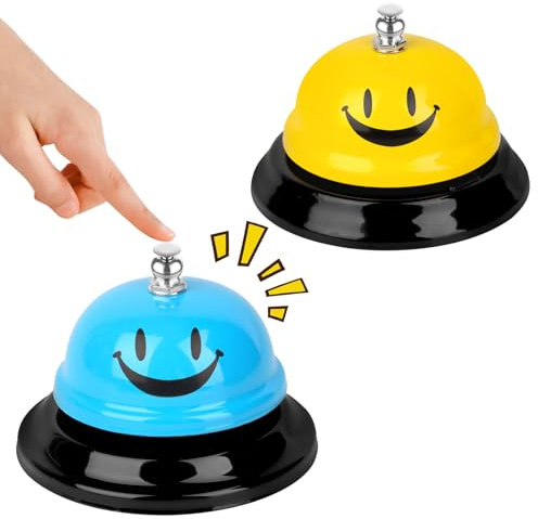 VMUTGA 2 Pcs Timbre de Recepción, Campana de Servicio, Timbre de Mesa, Campana de Recepción de Metal, para Restaurante, Cocina, Hotel, Escuela, Bares, Servicio de Mascotas (Amarillo/Azul)