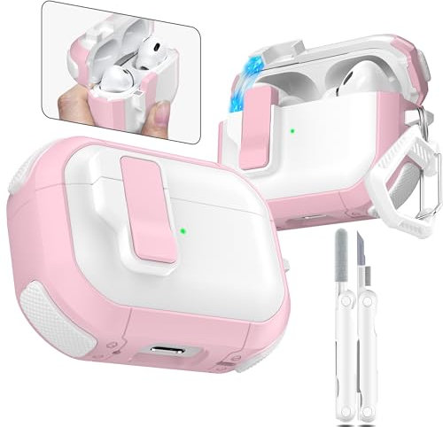 RFUNGUANGO Starship-Serie Kompatibel mit AirPods Pro 2 Hülle,automatischer Pop-up-Hülle, Ganzkörper-Hartschale Kompatibel mit AirPods Pro Hülle (2023/2022/2019),Rosa