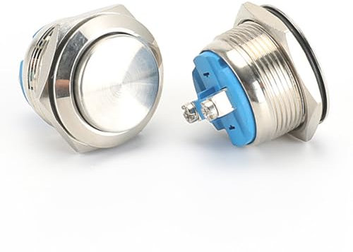 Powice 2 Stück 19mm Taster Wasserdicht Momentaner Schalter aus Edelstahl,Druckschalter Drucktaster 5A/12V/24V/125V/250V,Geeignet für Autos, Zündanlagen, Türklingeln (Knöpfe fallen nicht hervorstehend)