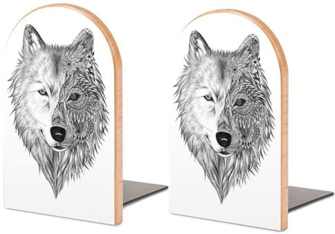 Une paire de serre-livres pour étagères, serre-livres loup gris pour bureau et école