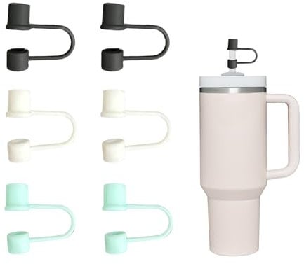 6pcs Straw Covers Toppers 10mm Soft Silicone Straw Lids Covers Dust-Proof and Leak-Proof Reusable Stanley Cup Accessories for 30oz&40oz Tumblers (Black, White, Green)